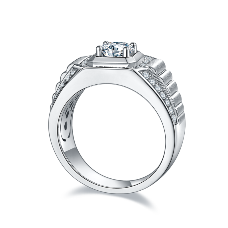 志安款S925银镀白金MoissaniteMen's Ring1ctD级